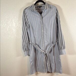 Brooks Brothers Blue Supima Cotton Stripe Button Down Shirt Dress Size 10